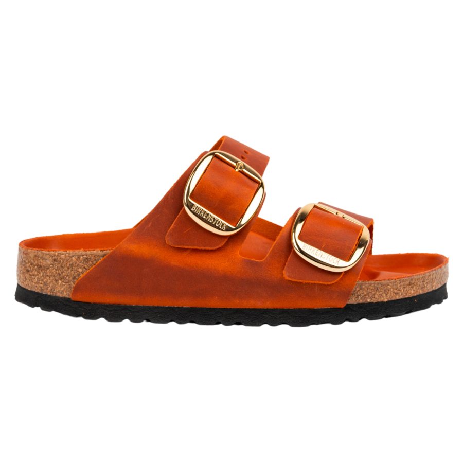 Arizona Big Buckle oiled leather sandal in orange