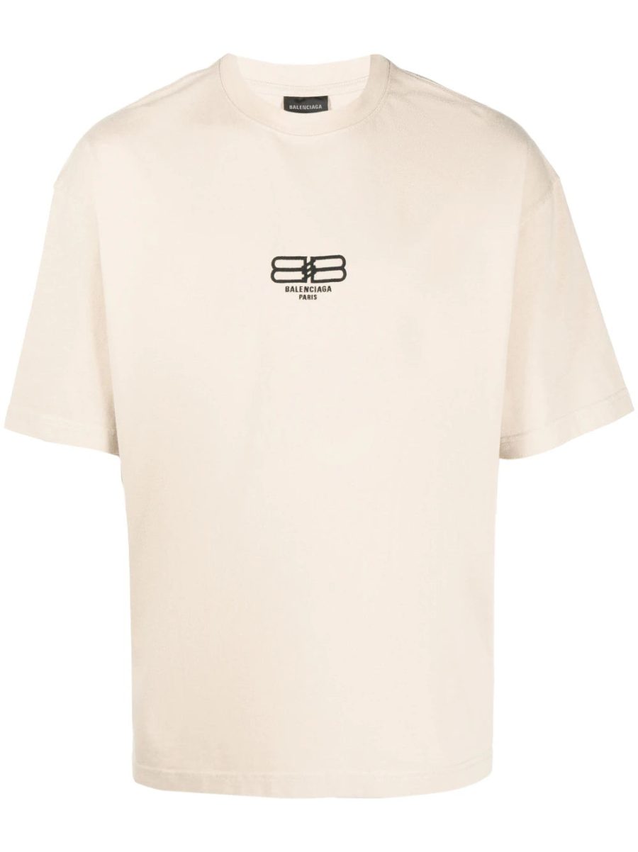 BALENCIAGA BB Paris Icon Logo Embroidered Medium Fit T-Shirt Beige Black