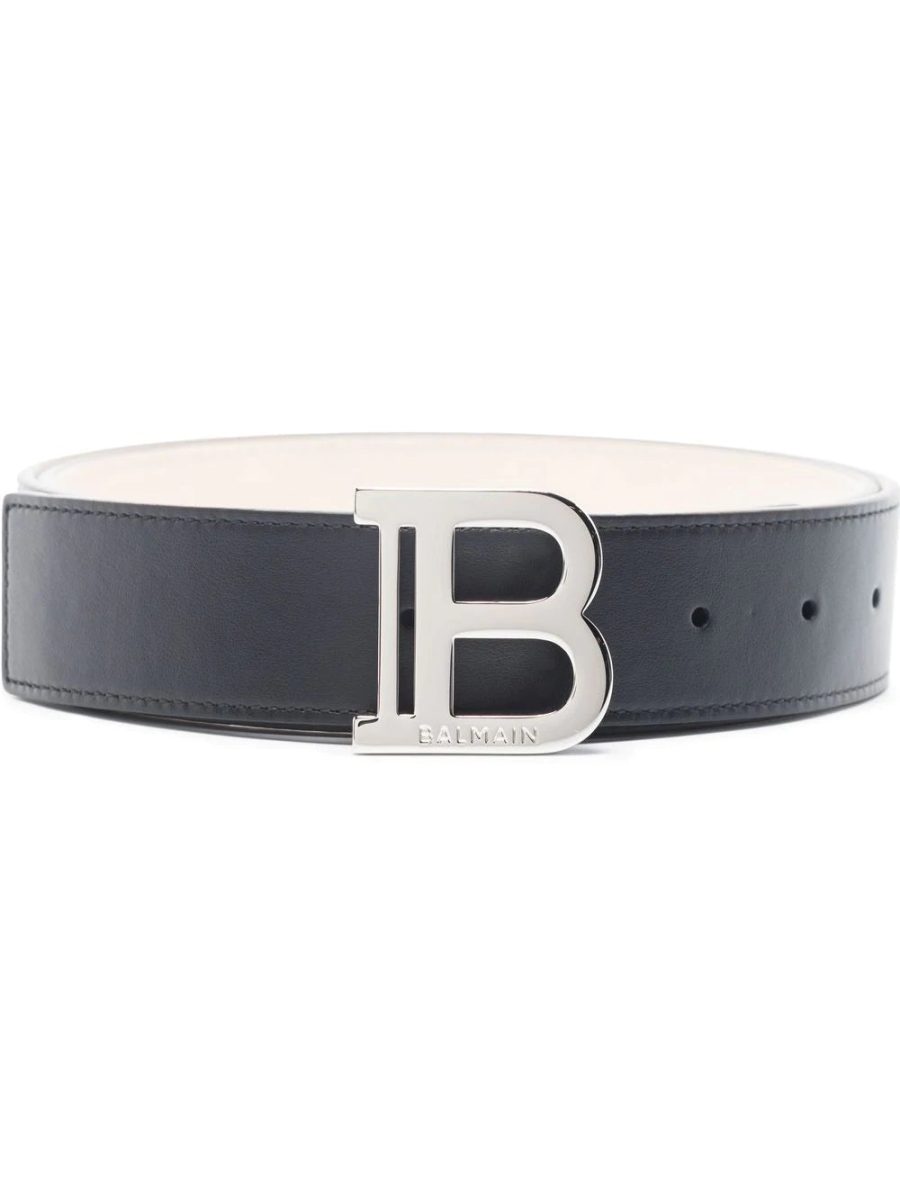 BALMAIN B Logo Buckle 3.5 Belt Black Silver