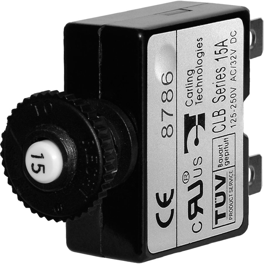 BLUE SEA 7056 15A PUSH BUTTON THERMAL WITH QUICK CONNECT TERMINALS