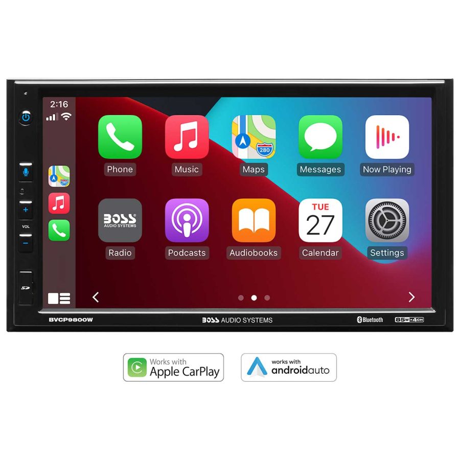 BOSS AUDIO BVCP9800W 7 INCH Double DIN MECHLESS Fixed Face Touchscreen Receiver with Apple CarPlay/Android Auto BT/USB