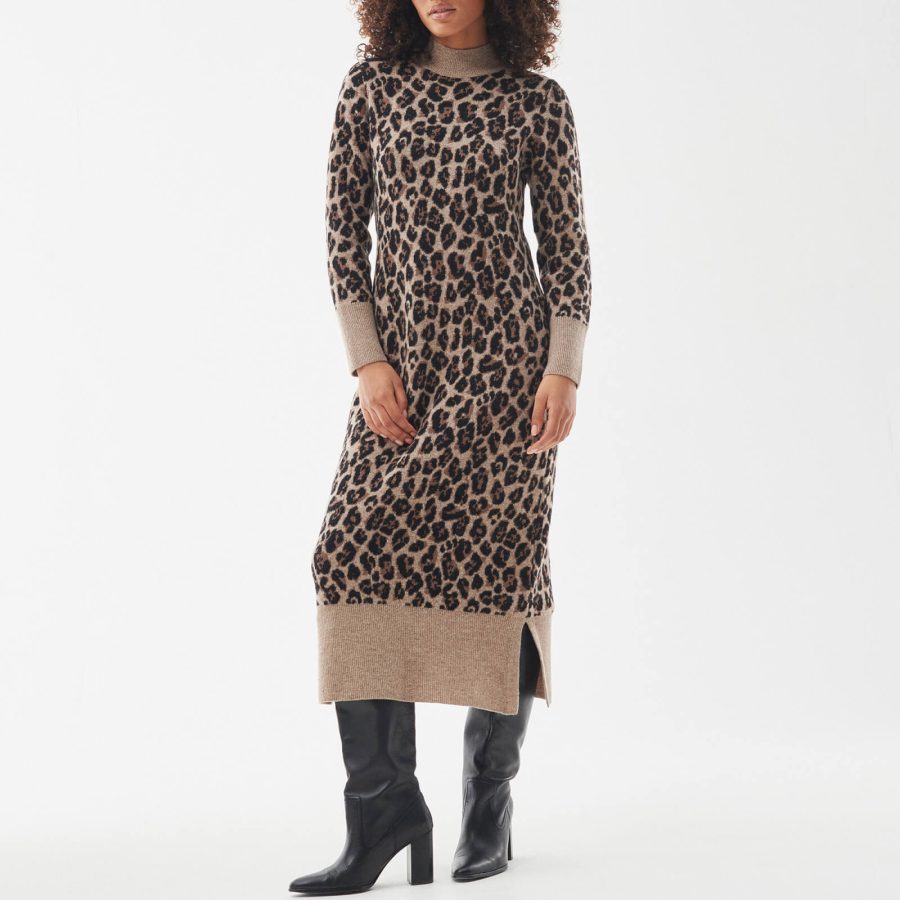 Barbour International Agusta Leopard-Intarsia Midi Dress - UK 12