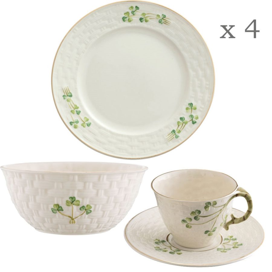 Belleek Classic 1880 Shamrock Gold 12 Piece Set