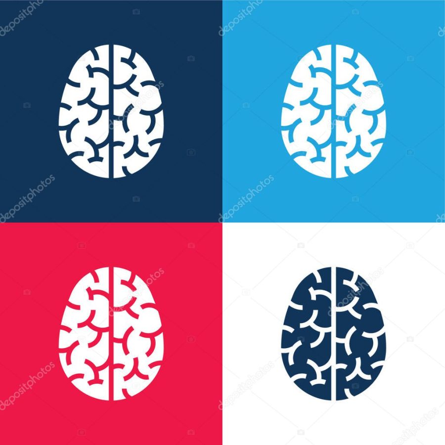 Brain blue and red four color minimal icon set