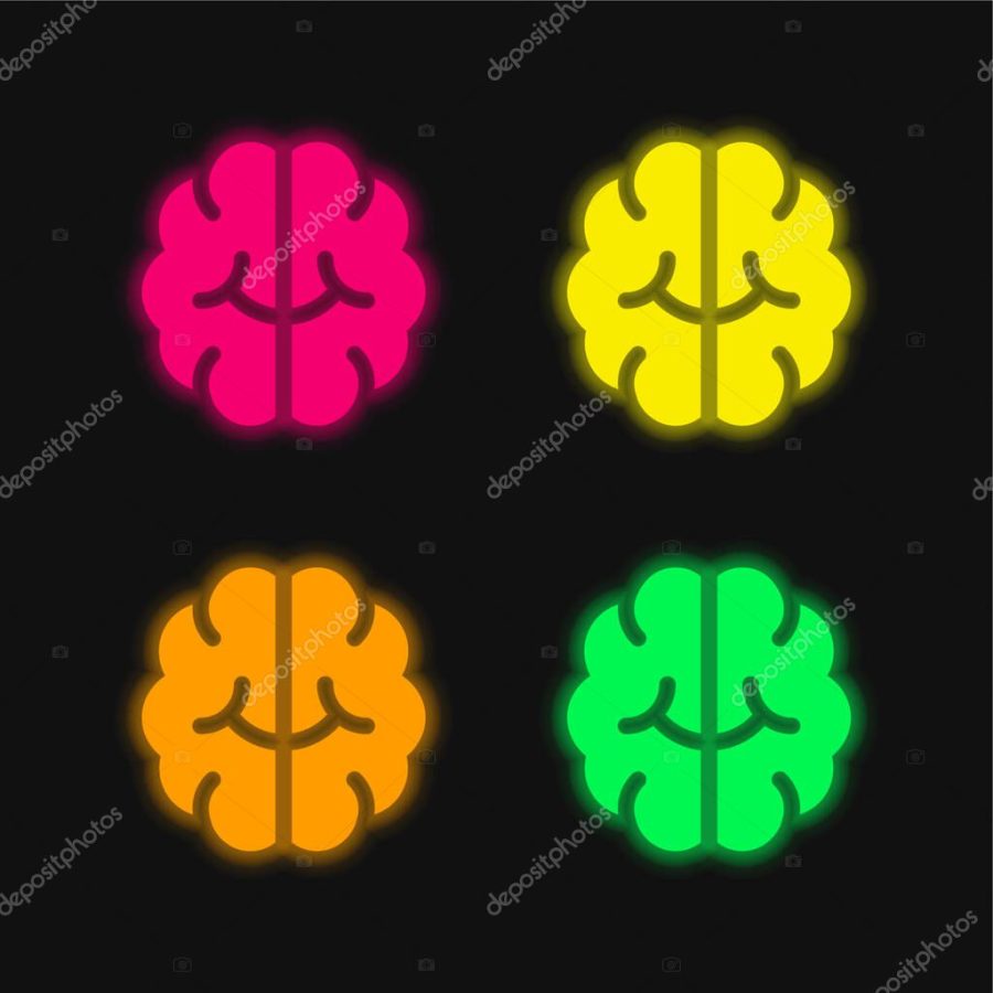 Brain four color glowing neon vector icon