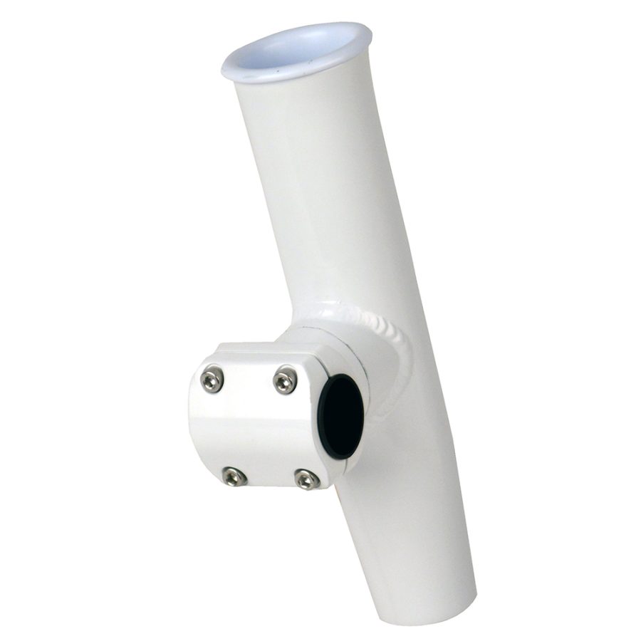 C.E. SMITH 53773 ADJUSTABLE MID MOUNT ROD HOLDER - 7/8 INCH OR 1 INCH OD - WHITE POWDER COAT ALUMINUM W/SLEEVE & HEX KEY