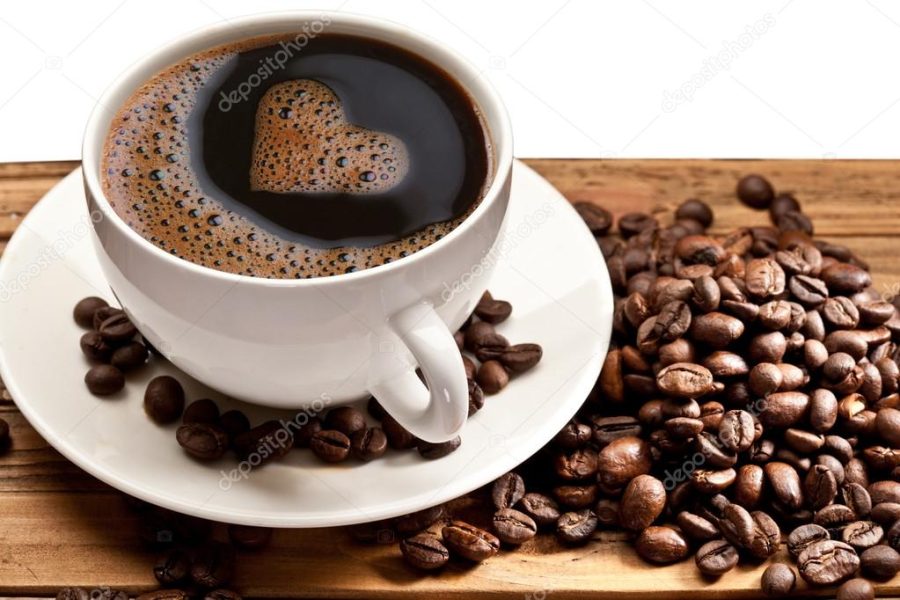 Coffee cup and saucer on a white background.