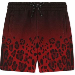 DOLCE & GABBANA KIDS Gradient Leopard-Print Shorts Red Black