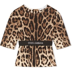 DOLCE & GABBANA KIDS Leopard-Print Stretch-Silk Top Brown