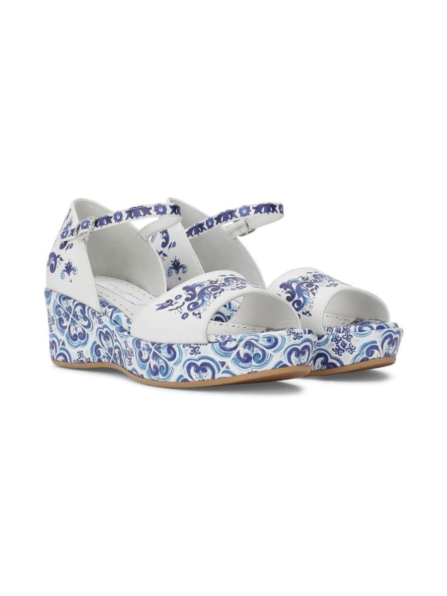 Dolce & Gabbana Kids Open Toe Platform Sandals Blue White