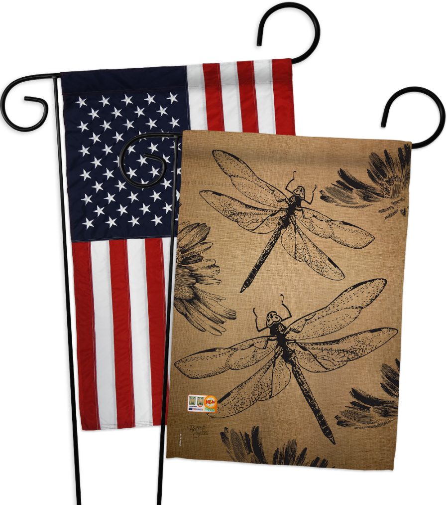 Dragonfly Burlap - Impressions Decorative USA - Applique Garden Flags Pack - GP1
