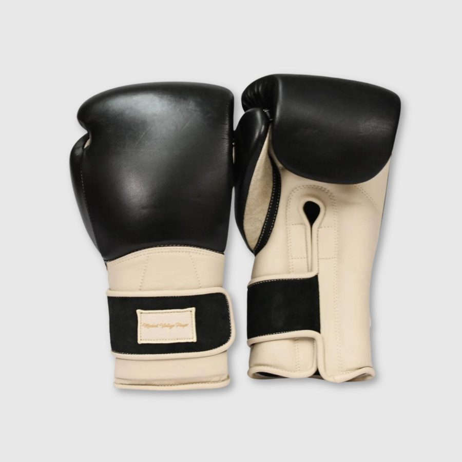 Elite Cream / Black Leather Boxing Gloves (Strap Up)