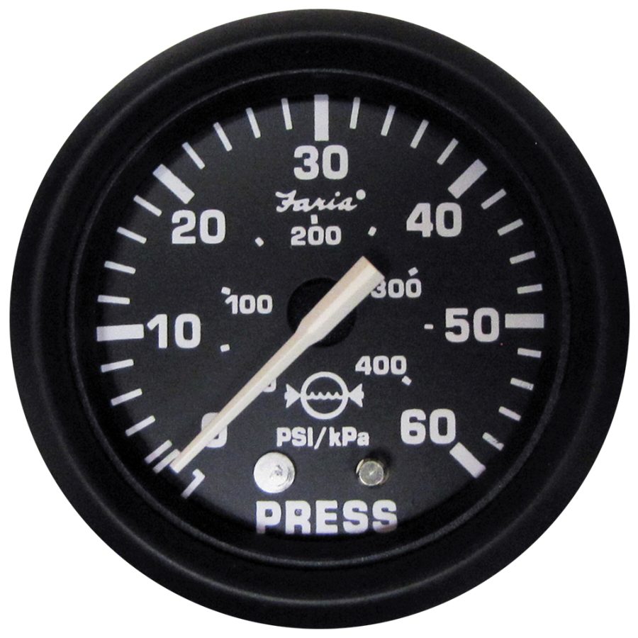 FARIA 12875 EURO BLACK 2 INCH WATER PRESSURE GAUGE (60 PSI)