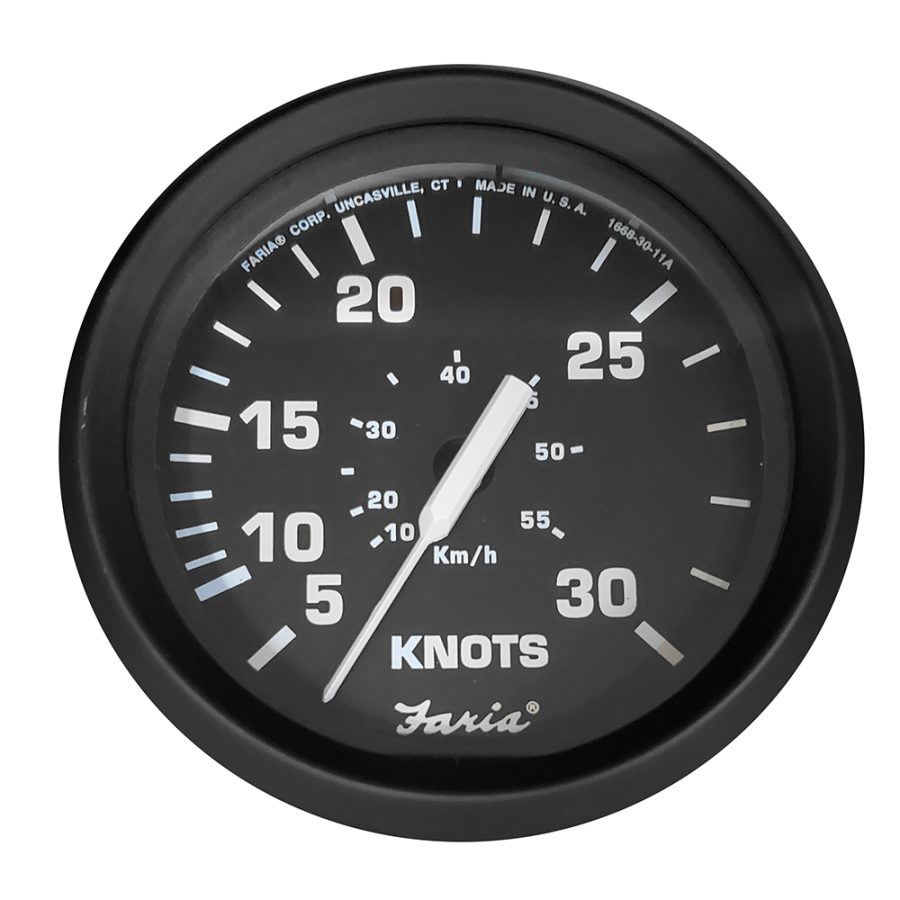 FARIA 32809 EURO BLACK 4 INCH SPEEDOMETER - 30 KNOT (PITOT)