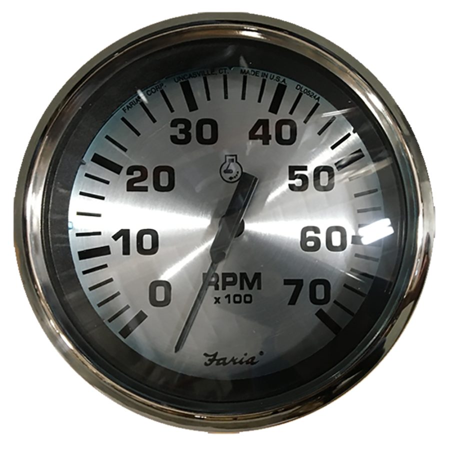 FARIA 36005 SPUN SILVER 4 INCH TACHOMETER (7000 RPM) (OUTBOARD)