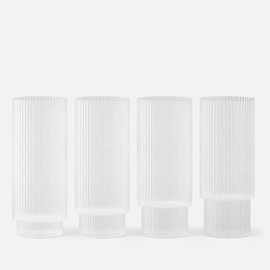 Ferm Living Ripple Long Drink Glasses - Set of 4 - Frosted