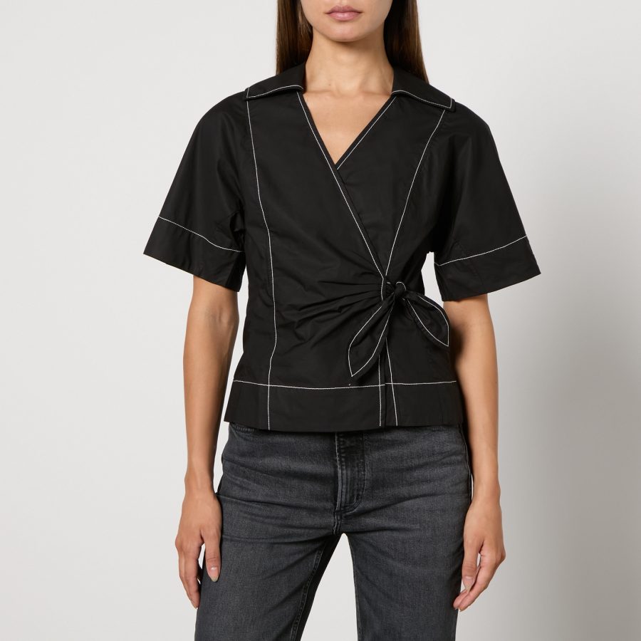 Ganni Cotton-Poplin Wrap Blouse - EU 34/UK 6