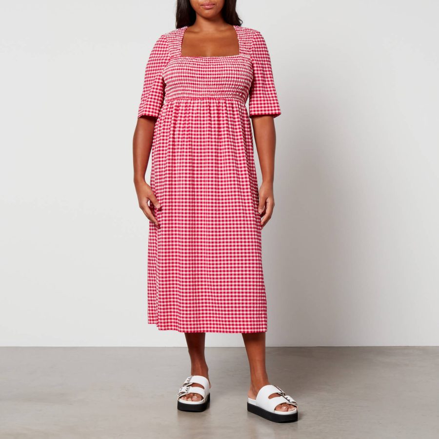 Ganni Smocked Checked Seersucker Dress - EU 34/UK 6