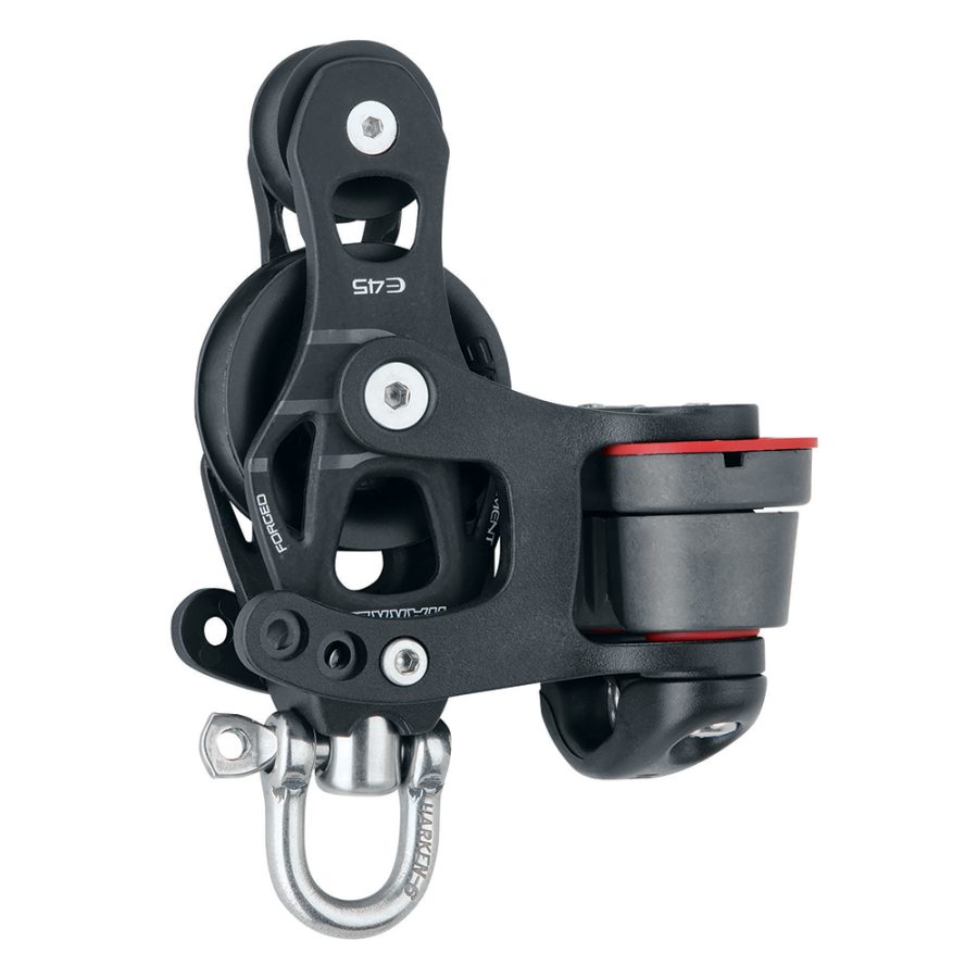 HARKEN 6235 45MM SINGLE ALUMINUM ELEMENT FIDDLE BLOCK W/SWIVEL & 150 CAM CLEAT