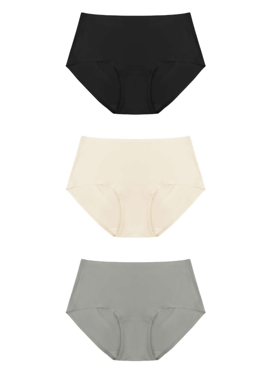 HSIA CoolFit Soft Stretch Seamless Brief Underwear Bundle - 3 Packs/$15 / ①(S-L) / Black+Peach Beige+Gray