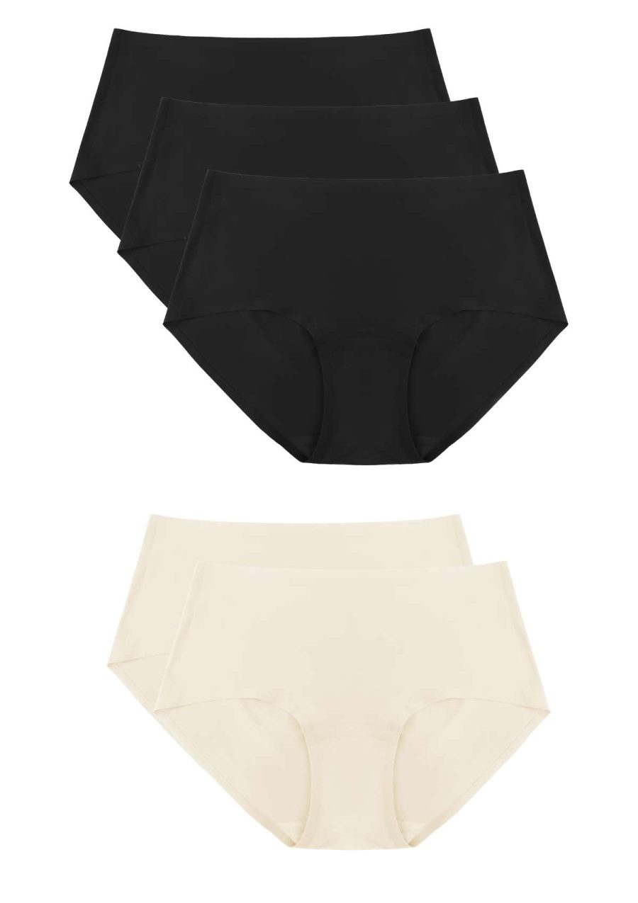 HSIA CoolFit Soft Stretch Seamless Brief Underwear Bundle - 5 Packs/$20 / ①(S-L) / 3*Black+2*Peach Beige