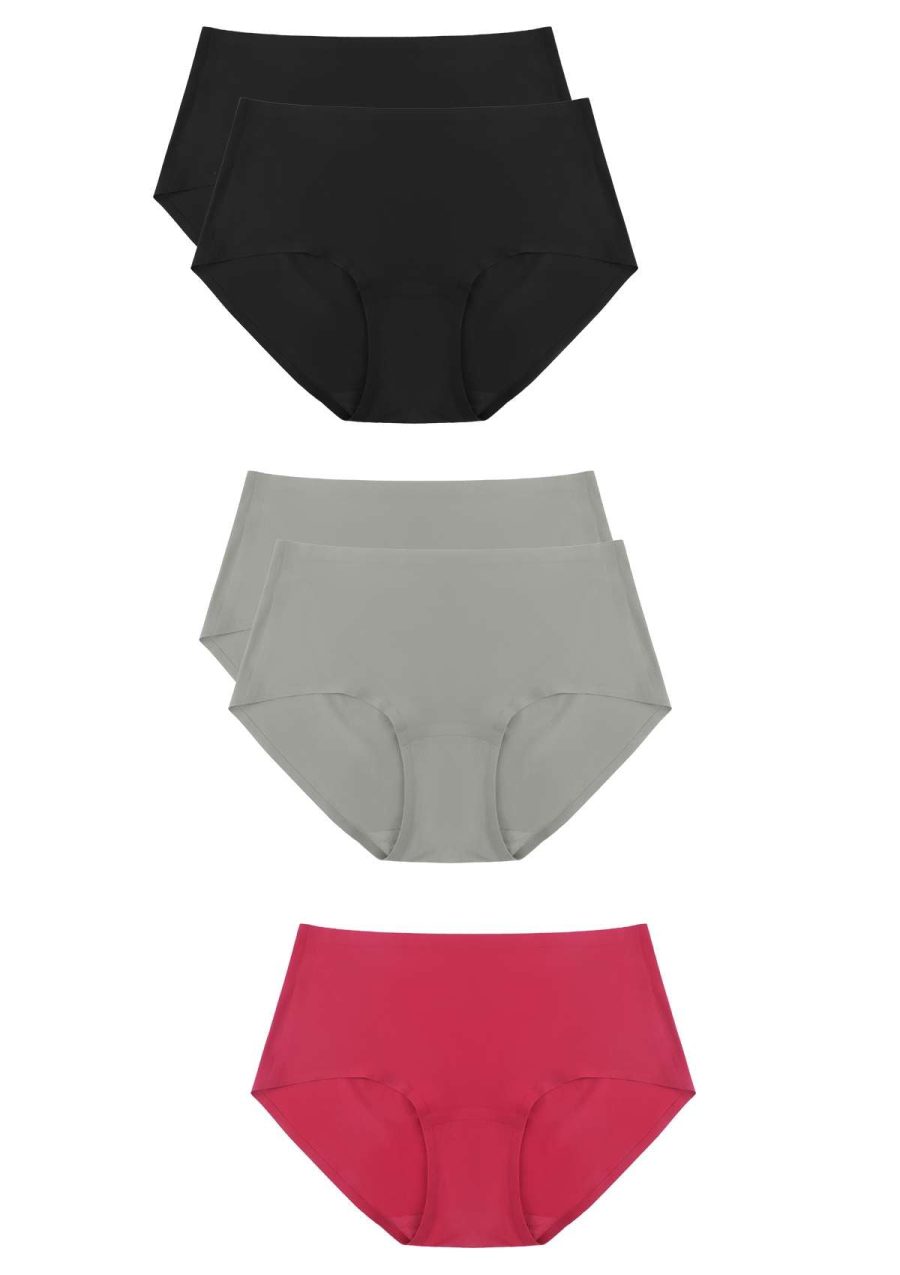 HSIA FlexiFit Soft Stretch Seamless Brief Underwear Bundle - 5 Packs/$20 / XS-L / 2*Black+2*Gray+Red