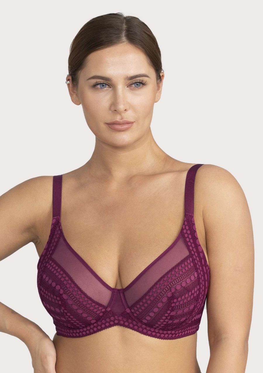 HSIA Heroine Lace Unlined Bra: Bra that Hides Back Fat - Plus Size - Burgundy / 34 / C