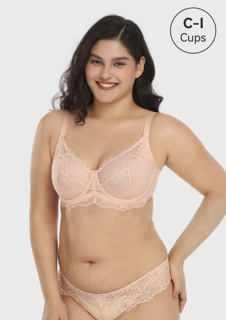 HSIA Pink Sunflower Lace Underwire Bra - Pink / 34 / H