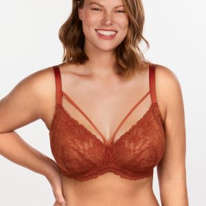 HSIA Pretty In Petals Sexy Lace Bra: Full Coverage Back Smoothing Bra - Copper Red / 44 / C