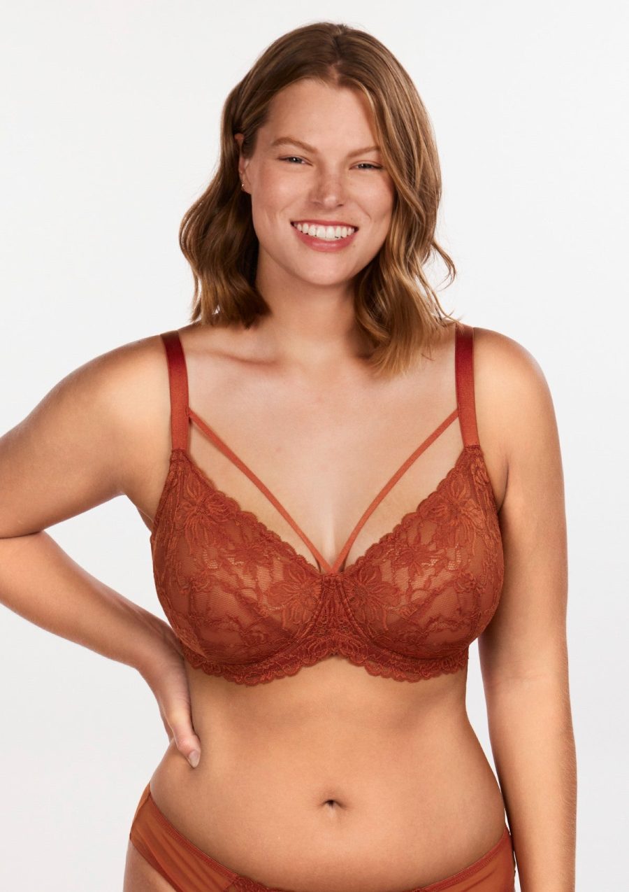 HSIA Pretty In Petals Sexy Lace Bra: Full Coverage Back Smoothing Bra - Copper Red / 44 / C