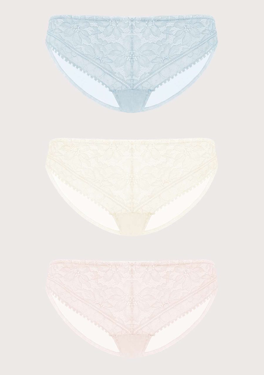 HSIA Silene Sheer Lace Mesh Hipster Underwear 3 Pack - S / Light Blue+Champagne+Light Pink