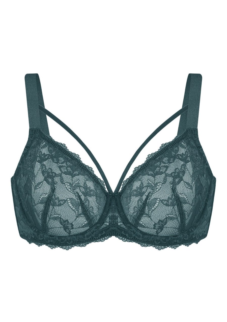 HSIA Unlined Lace Mesh Minimizer Bra for Large Breasts, Full Coverage - Balsam Blue / 36 / C