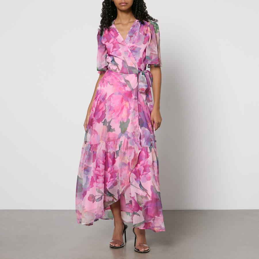 Hope & Ivy Tessa Floral-Print Chiffon Wrap Maxi Dress - UK 12