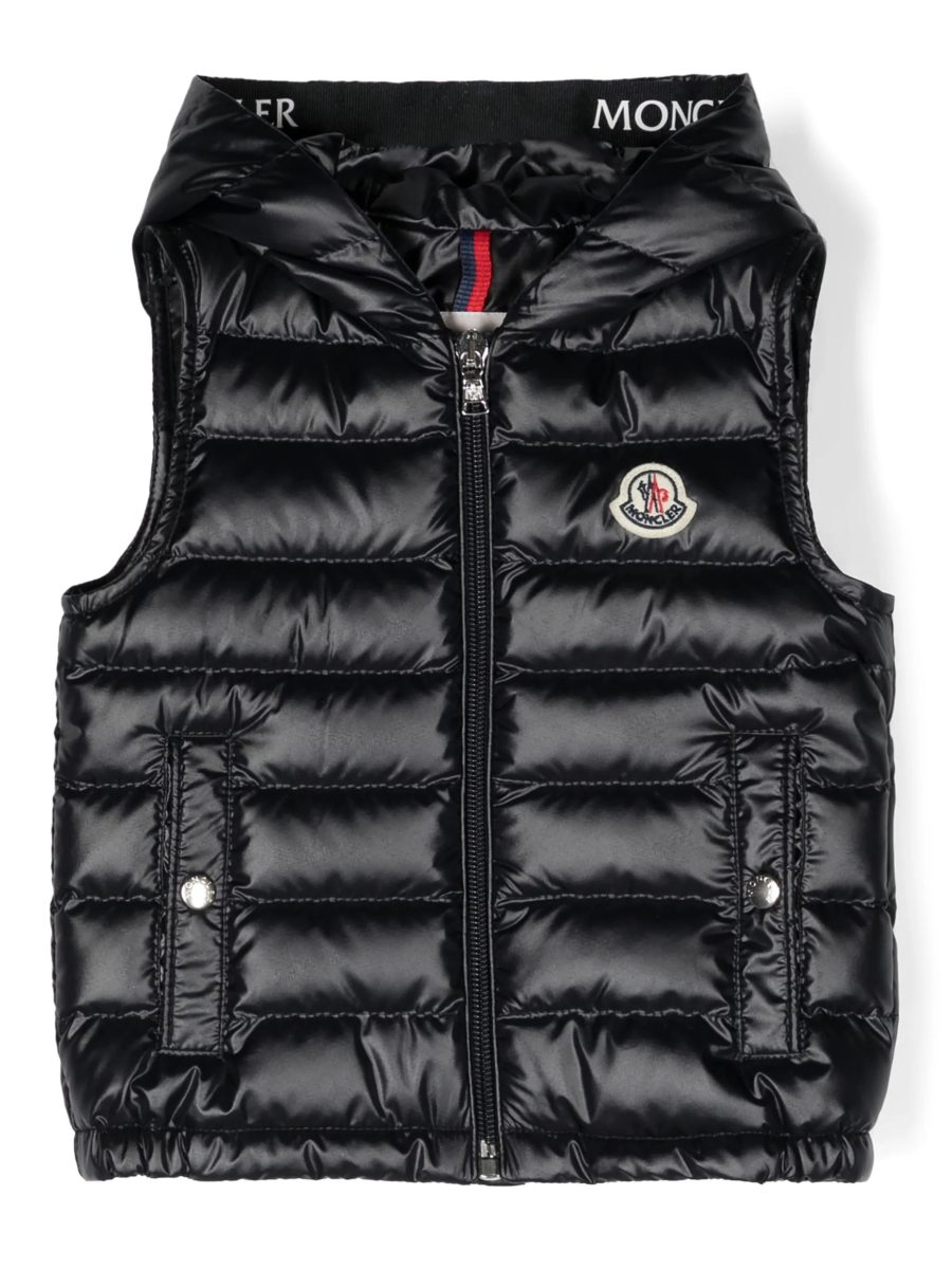 MONCLER BABY Boys Logo Patch Couronne Hooded Puffer Gilet Navy