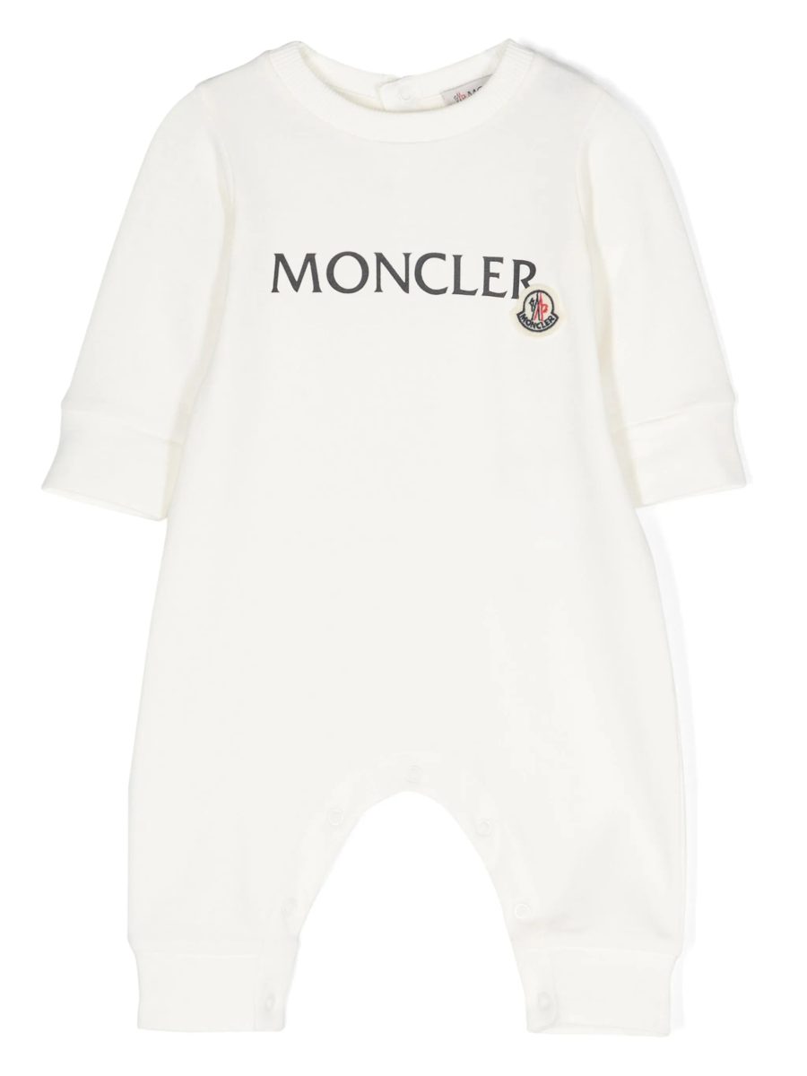 MONCLER BABY Girls Double Logo Patch Romper White