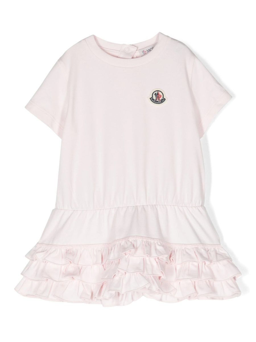 MONCLER BABY Girls Logo Patch Ruffled Dress Pink
