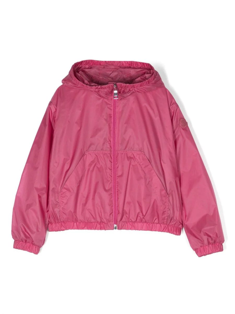 MONCLER KIDS Terbish Logo Print Zip-up Hooded Jacket Pink