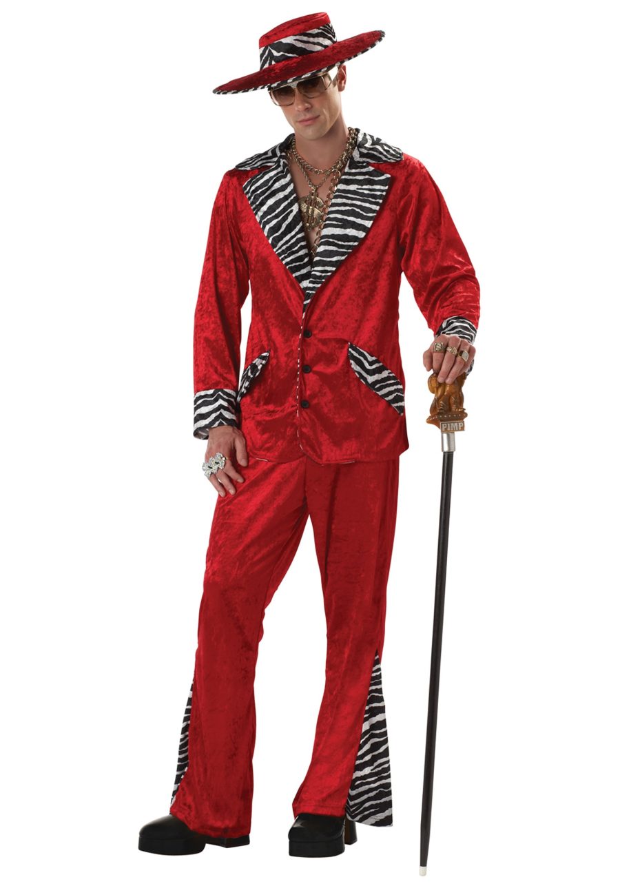 Men's Zebra Trim Red Pimp Costume
