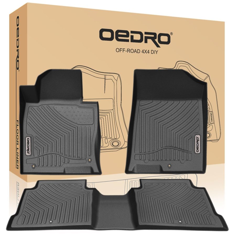 OEDRO Floor Mats for 2016-2020 KIA Optima/2015-2019 Hyundai Sonata, Unique Black TPE All-Weather Floor Liners