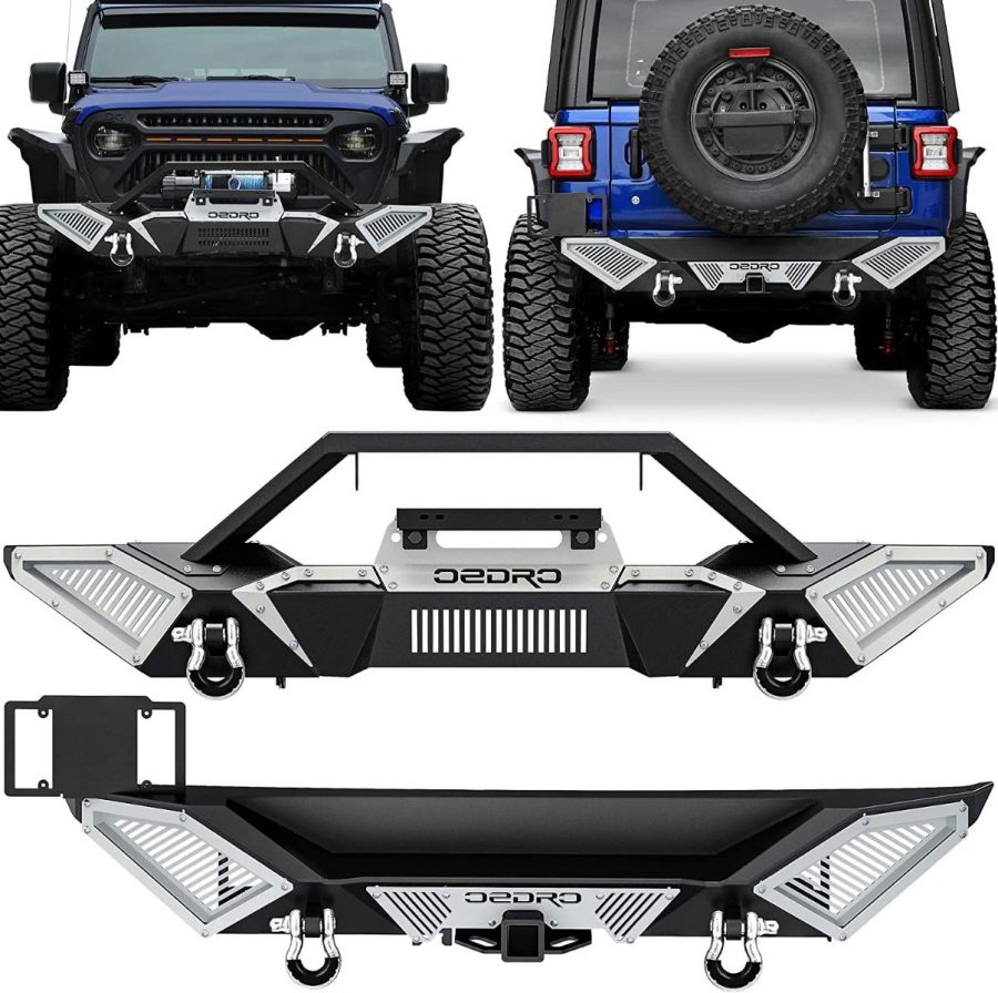 OEDRO? Front Rear Bumper for 2018-2022 Jeep Wrangler JL & Unlimited JLU (2/4 Doors), w/D-Rings & Winch Plate Mounting
