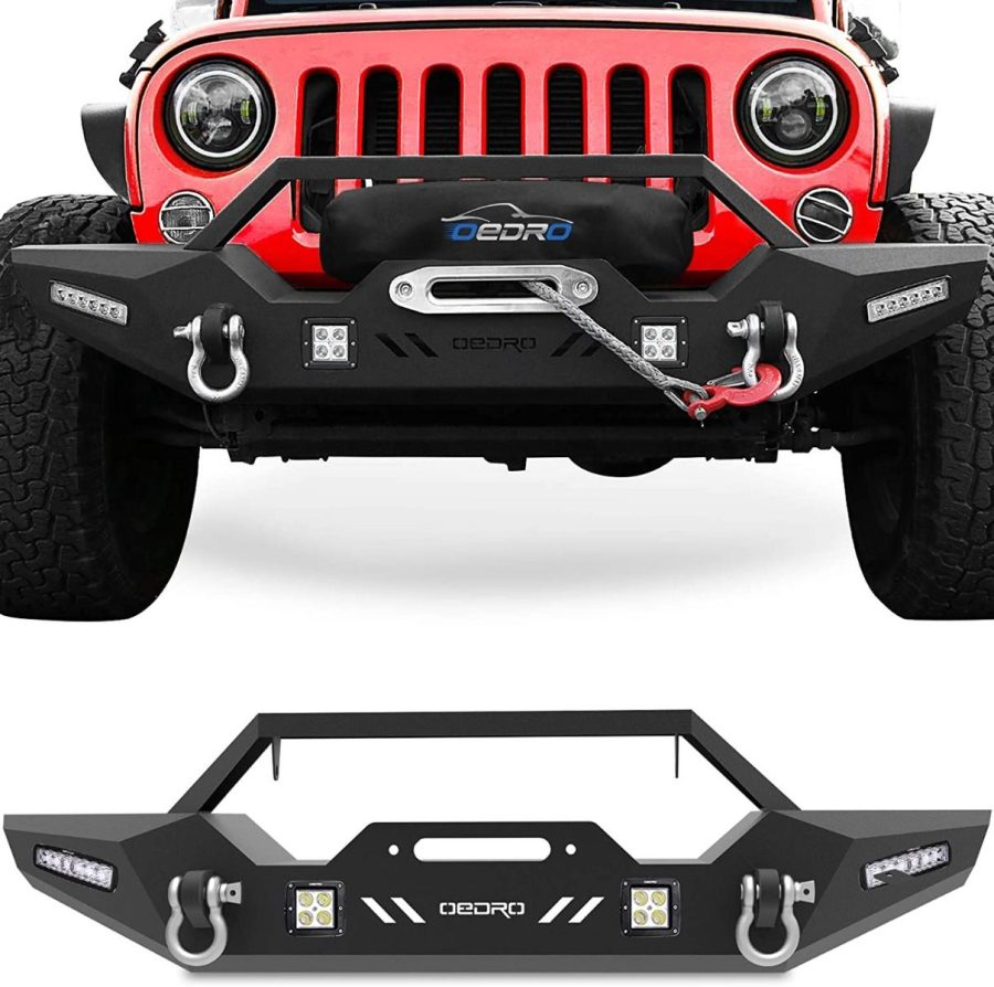 OEDRO Jeep Wrangler JK (2007-2018) Front Bumper with 4 x LED Lights & 2 x D-Rings