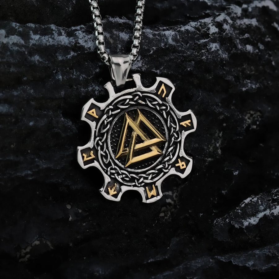 Odin's Symbol Valknut Interlocking Triangles Pendant Necklace Stainless Steel