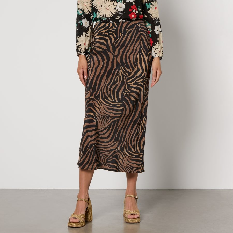 RIXO Ardith Tiger-Print Silk Skirt - UK 8
