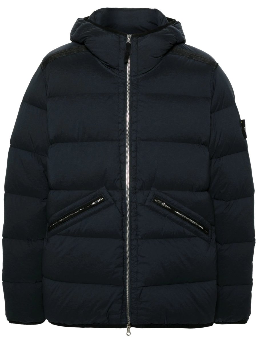 STONE ISLAND Compass Logo Zipped Hooded Jacket Navy