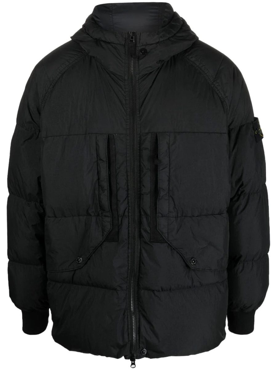 STONE ISLAND Logo Compass Real Down Jacket New Season Black