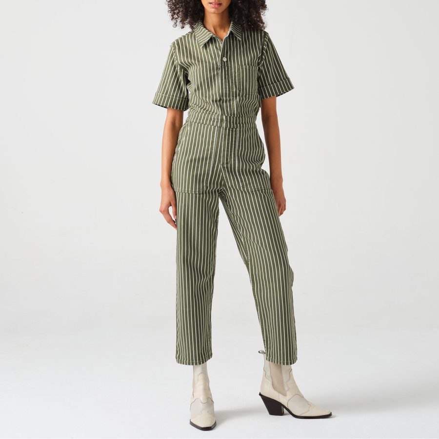 Seventy + Mochi Pearl Striped Denim Jumpsuit - UK 8