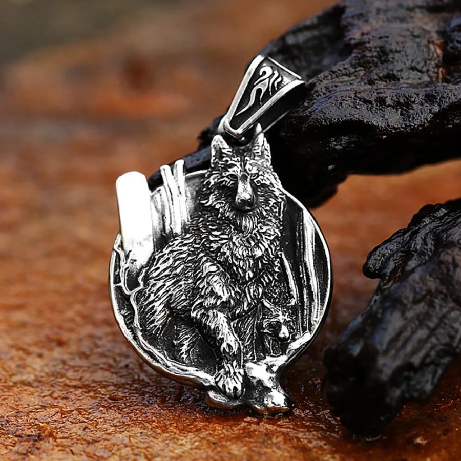 Standing Wolf Nordic Stainless Steel Pendant Necklace