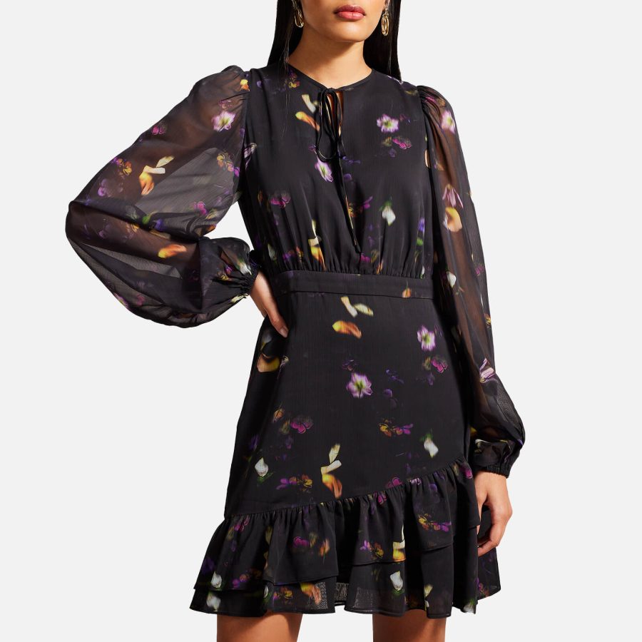 Ted Baker Nikaii Floral-Print Chiffon Mini Dress - UK 6