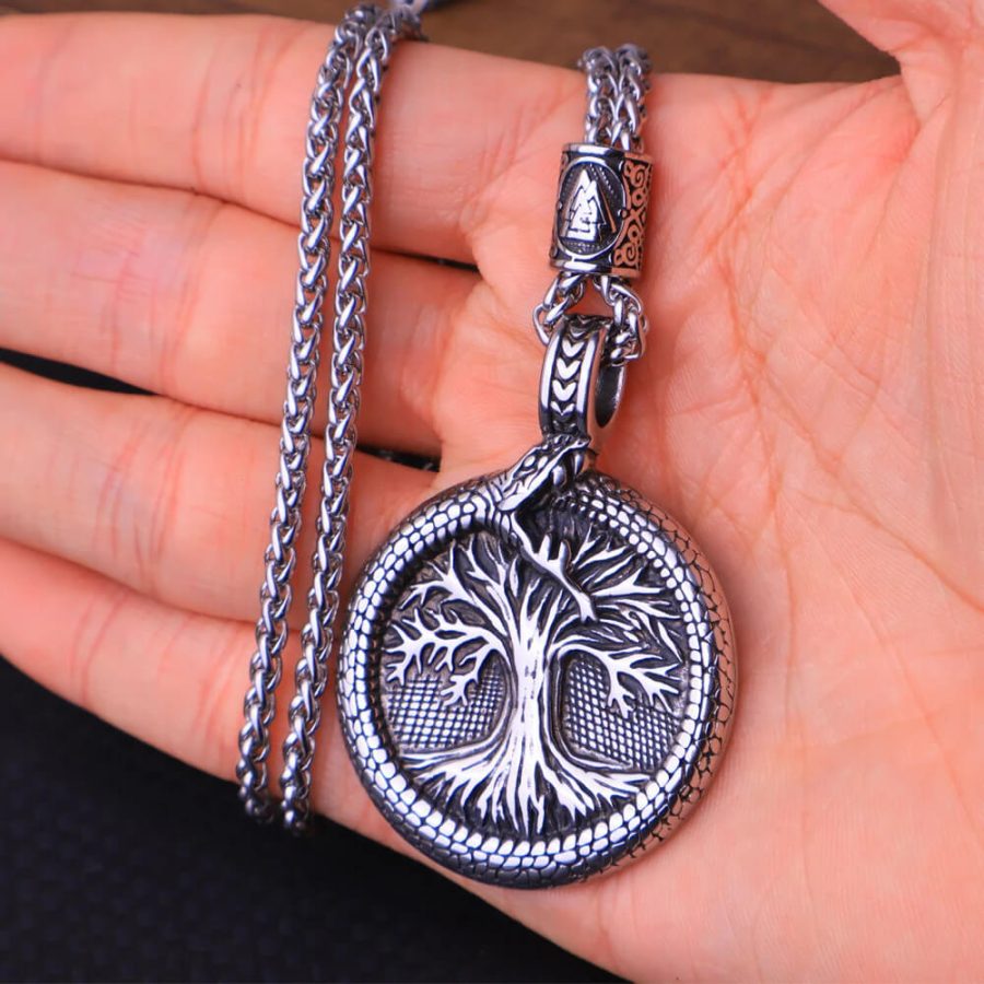 Tree of Life Yggdrasil Nordic Valknut Triangle Stainless Steel Pendant Necklace