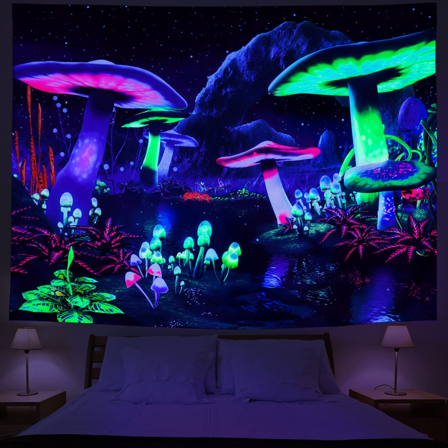 UV Plant Wall Blacklight Mushroom Galaxy Space Tapestry